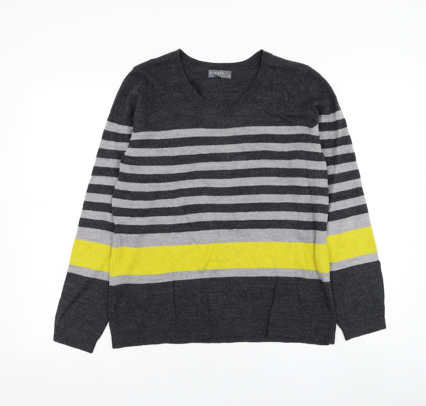 Matalan Womens Grey Round Neck Striped Acrylic Jumper Size 14