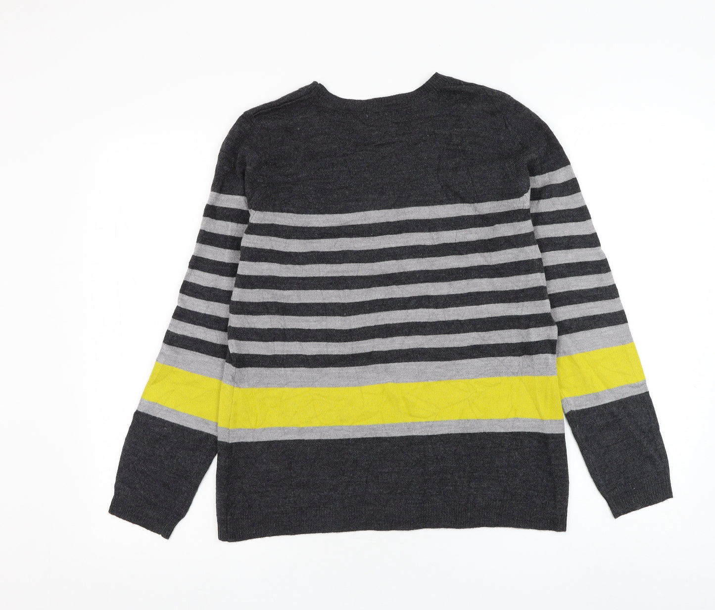 Matalan Womens Grey Round Neck Striped Acrylic Jumper Size 14