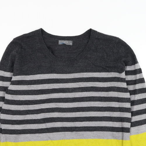 Matalan Womens Grey Round Neck Striped Acrylic Jumper Size 14