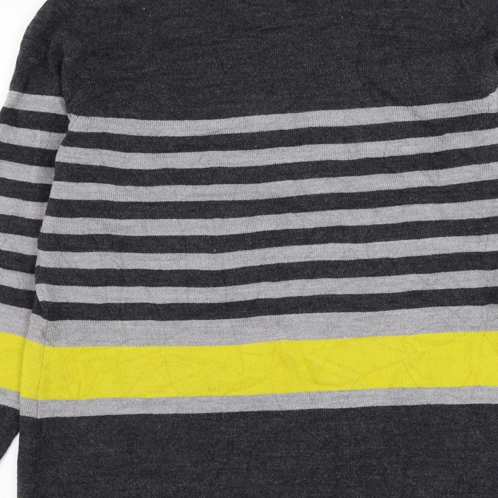 Matalan Womens Grey Round Neck Striped Acrylic Jumper Size 14