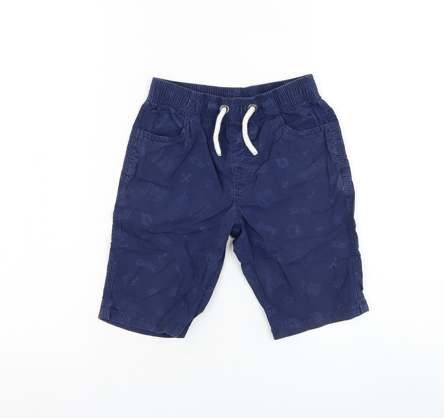 TU Boys Blue Cotton Bermuda Shorts Size 6 Years Regular Drawstring