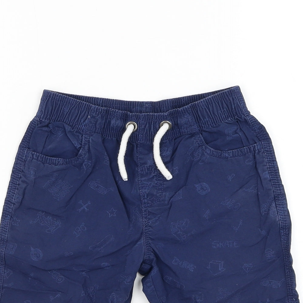 TU Boys Blue Cotton Bermuda Shorts Size 6 Years Regular Drawstring