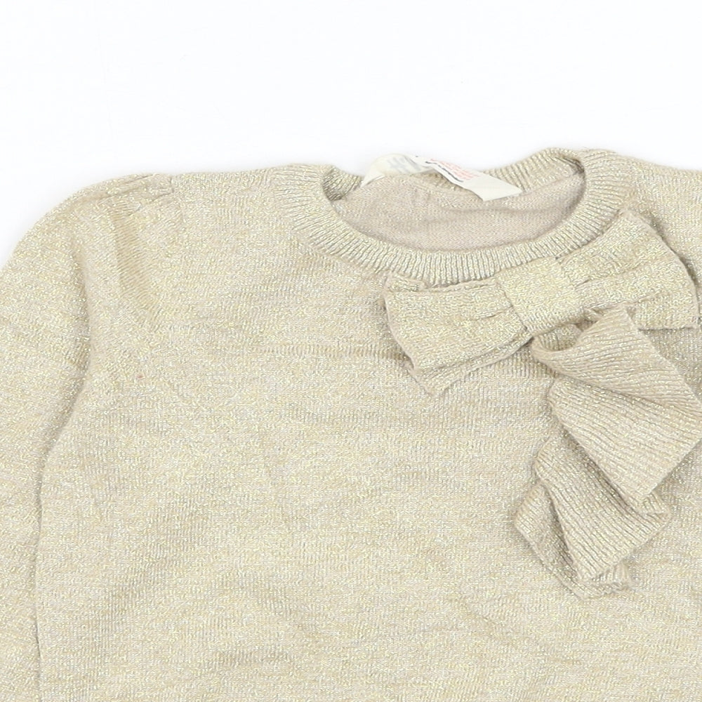 H&M Girls Gold Round Neck Cotton Pullover Jumper Size 3-4 Years Pullover