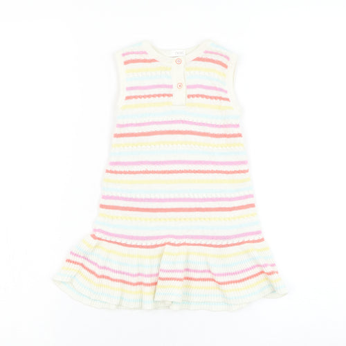NEXT Girls White Striped Cotton Jumper Dress Size 12-18 Months Round Neck Pullover