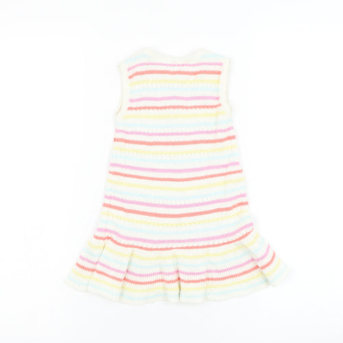 NEXT Girls White Striped Cotton Jumper Dress Size 12-18 Months Round Neck Pullover