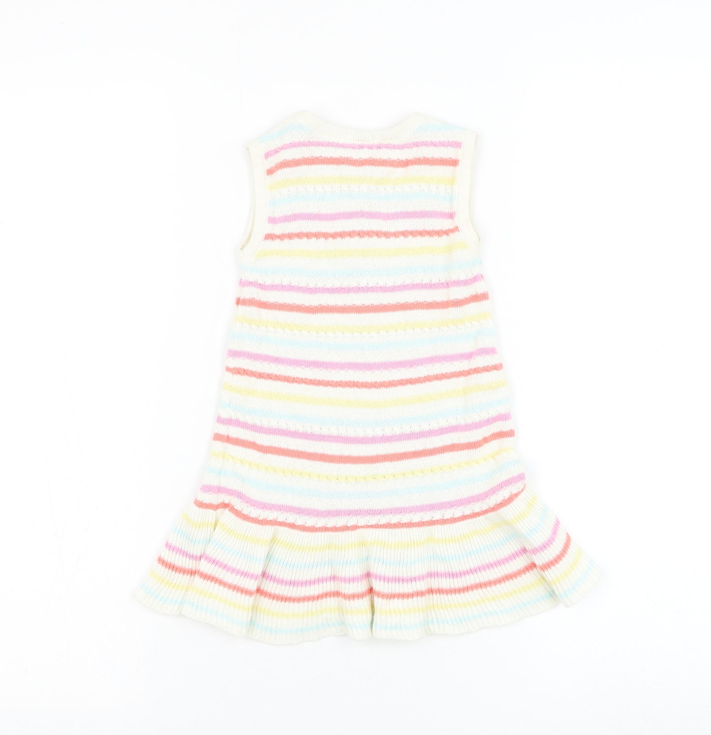 NEXT Girls White Striped Cotton Jumper Dress Size 12-18 Months Round Neck Pullover