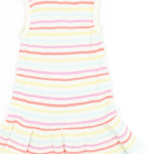 NEXT Girls White Striped Cotton Jumper Dress Size 12-18 Months Round Neck Pullover