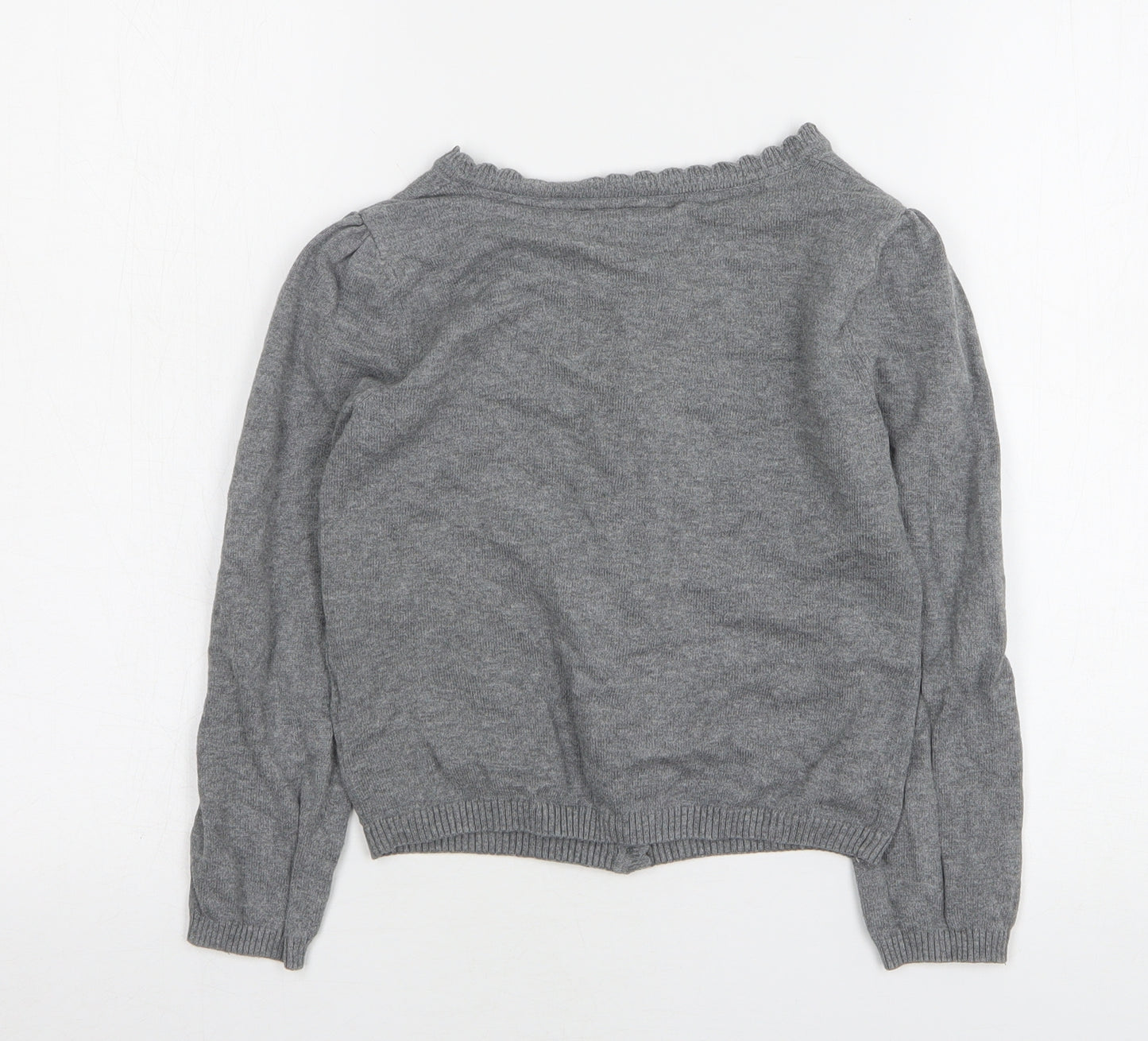 TU Girls Grey Round Neck Cotton Cardigan Jumper Size 8 Years