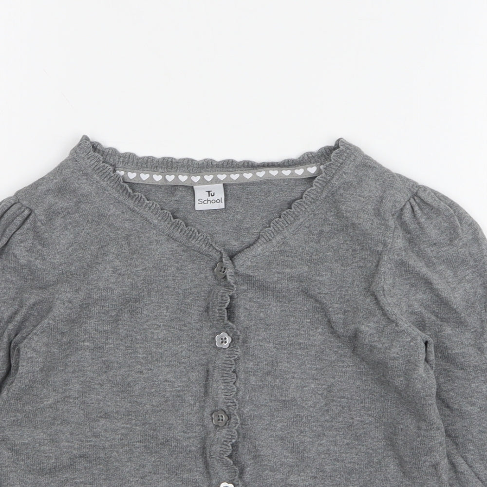 TU Girls Grey Round Neck Cotton Cardigan Jumper Size 8 Years