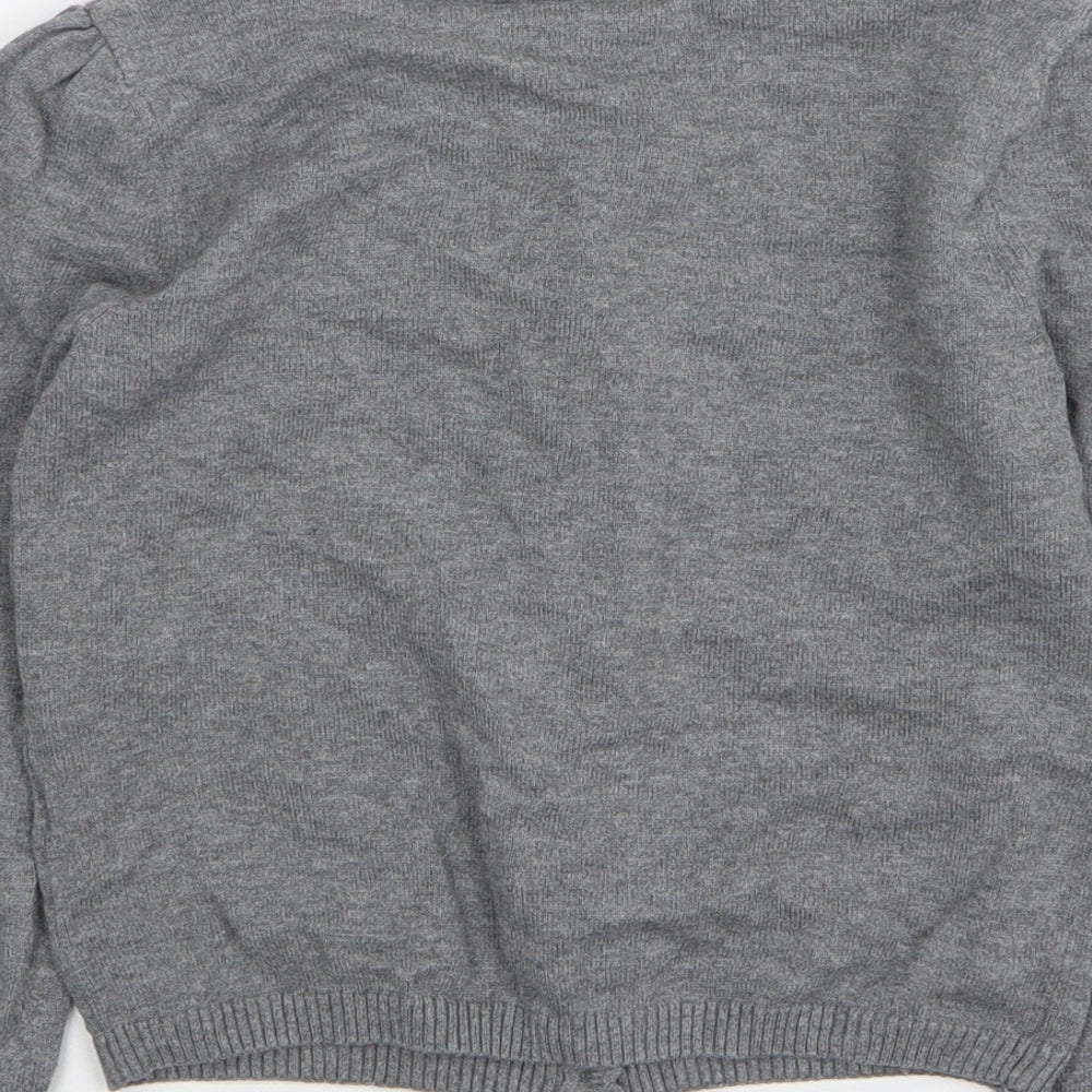 TU Girls Grey Round Neck Cotton Cardigan Jumper Size 8 Years
