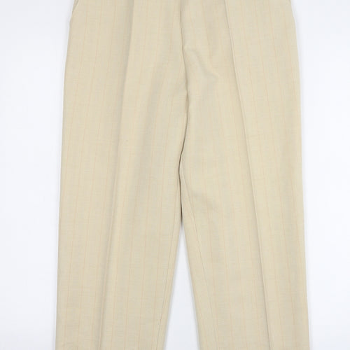 Marks and Spencer Womens Beige Striped Polyester Trousers Size 12 L27 in Regular