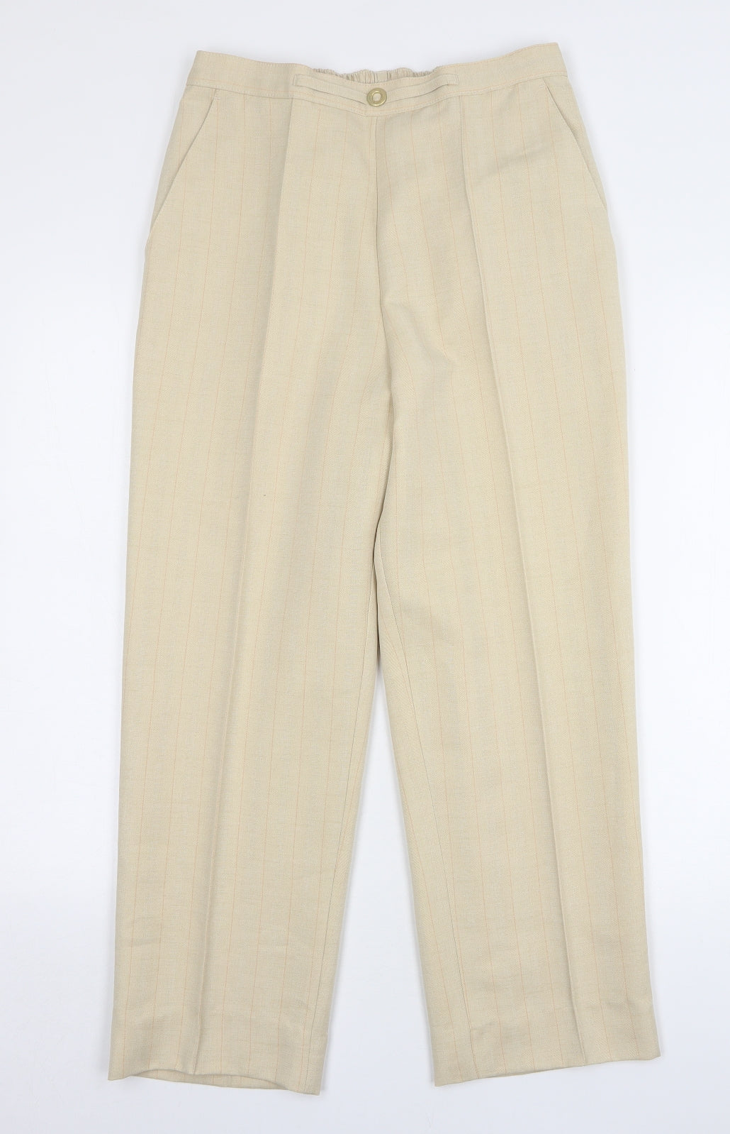 Marks and Spencer Womens Beige Striped Polyester Trousers Size 12 L27 in Regular
