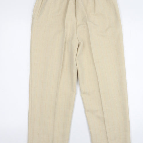 Marks and Spencer Womens Beige Striped Polyester Trousers Size 12 L27 in Regular