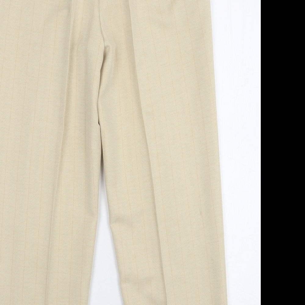 Marks and Spencer Womens Beige Striped Polyester Trousers Size 12 L27 in Regular