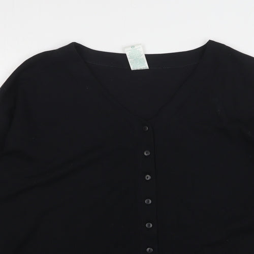 Canda Womens Black V-Neck Cotton Cardigan Jumper Size M