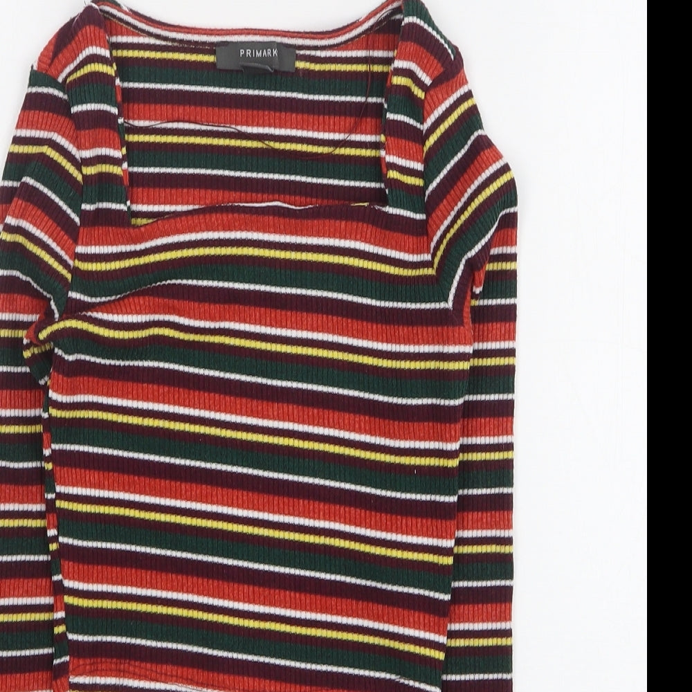 Primark Womens Multicoloured Square Neck Striped Polyester Pullover Jumper Size 4