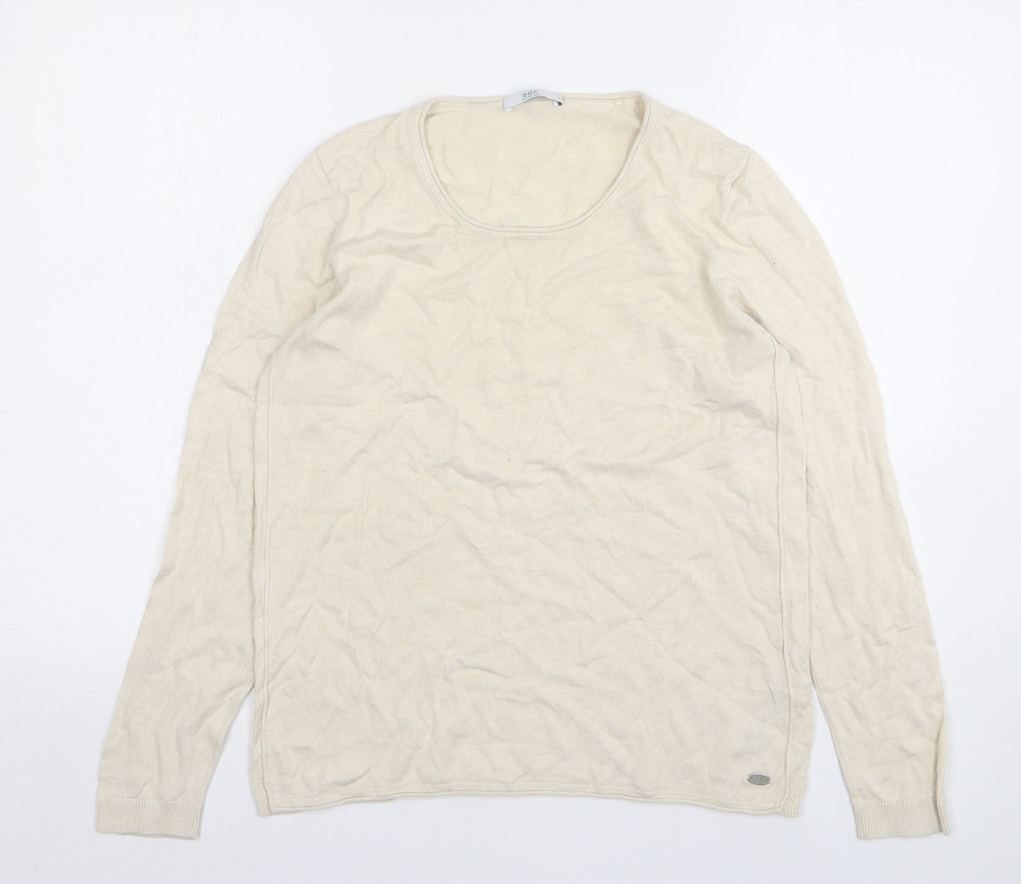 EDC Womens Beige Round Neck Cotton Pullover Jumper Size L