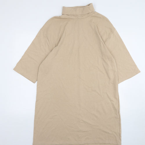 Zara Womens Beige Polyester Jumper Dress Size L Roll Neck