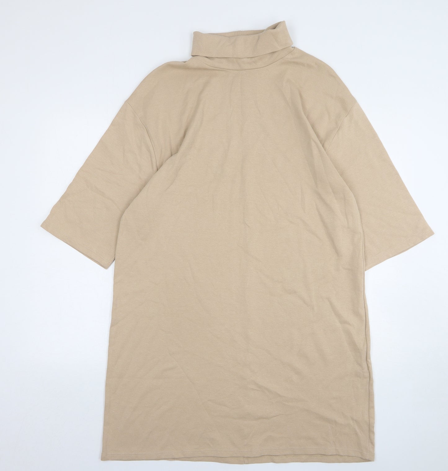 Zara Womens Beige Polyester Jumper Dress Size L Roll Neck