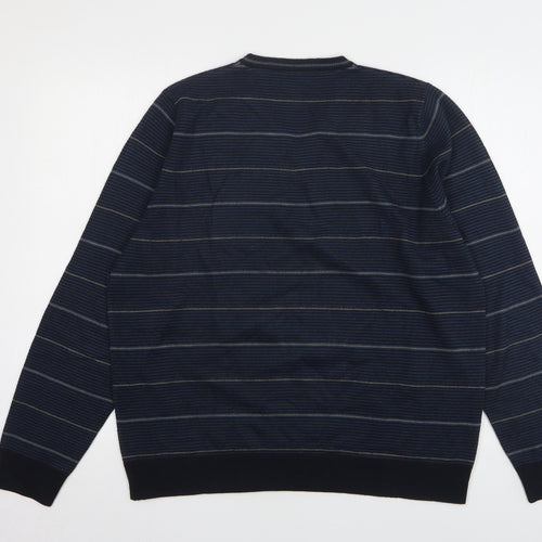 Autograph Womens Blue V-Neck Striped Acrylic Pullover Jumper Size L