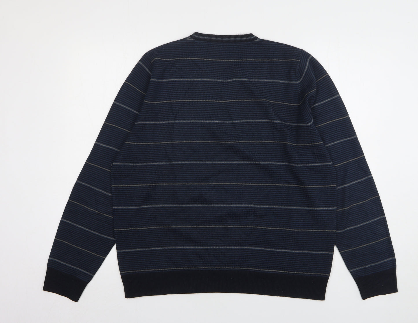 Autograph Womens Blue V-Neck Striped Acrylic Pullover Jumper Size L