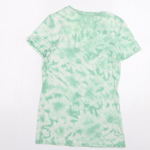 Faded Glory Womens Green Geometric Cotton Basic T-Shirt Size 4 V-Neck