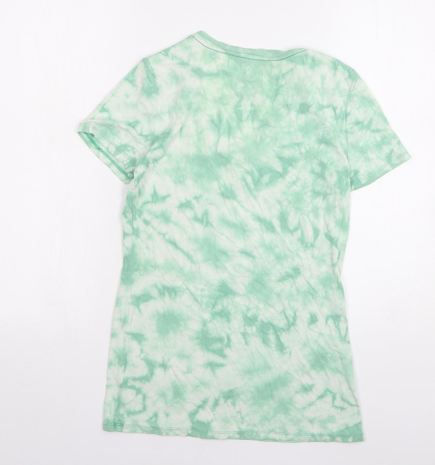 Faded Glory Womens Green Geometric Cotton Basic T-Shirt Size 4 V-Neck