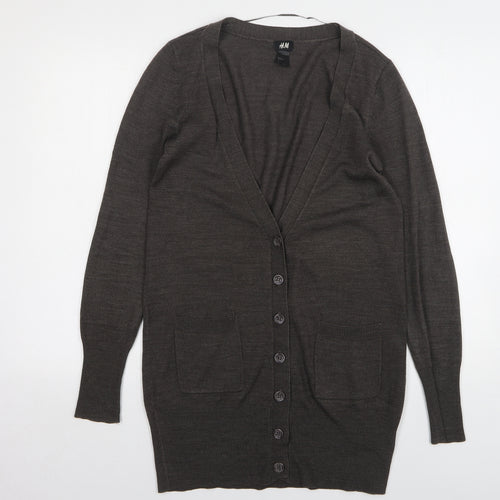 H&M Womens Grey V-Neck Acrylic Cardigan Jumper Size S