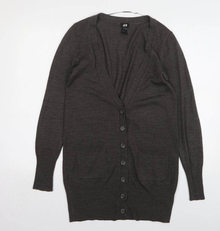H&M Womens Grey V-Neck Acrylic Cardigan Jumper Size S