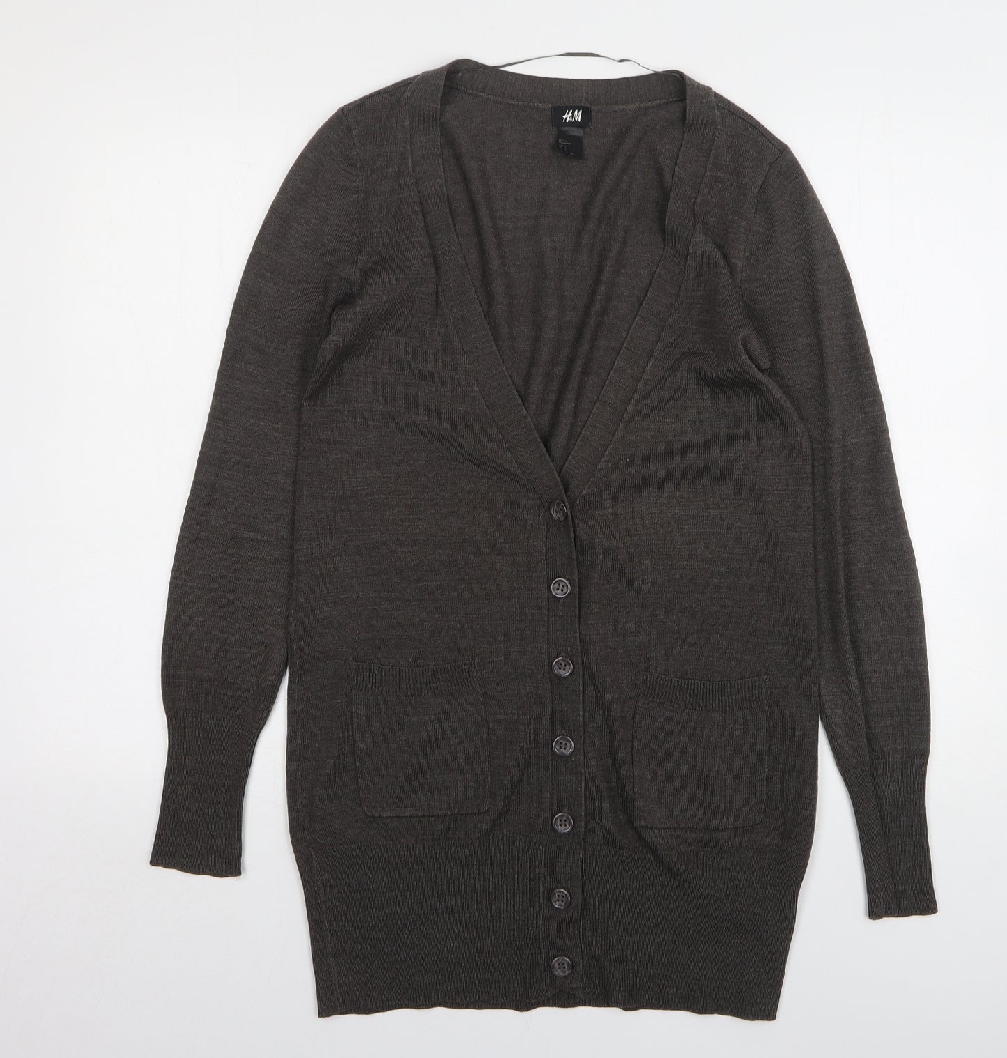 H&M Womens Grey V-Neck Acrylic Cardigan Jumper Size S