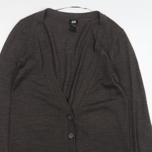 H&M Womens Grey V-Neck Acrylic Cardigan Jumper Size S