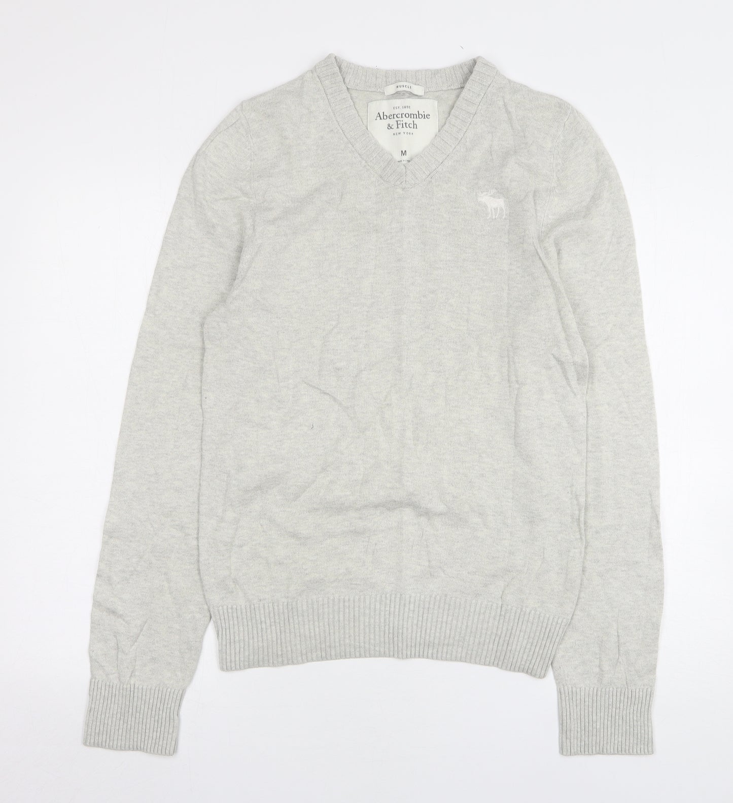 Abercrombie & Fitch Mens Grey V-Neck Cotton Pullover Jumper Size M