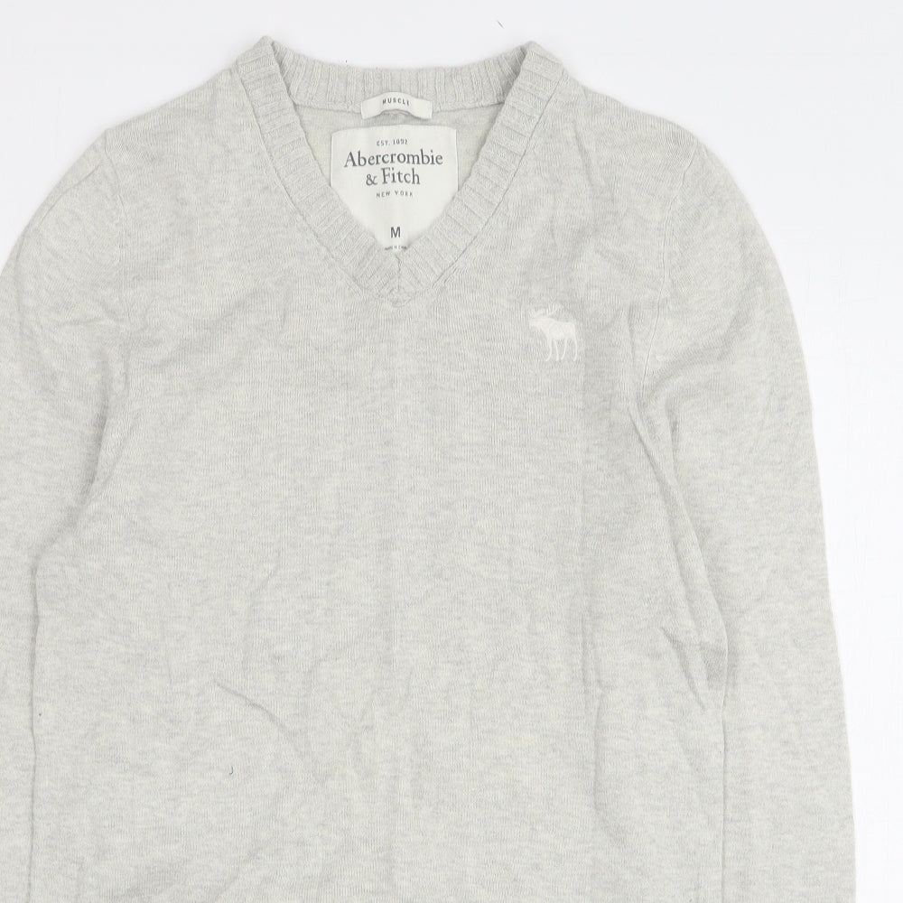 Abercrombie & Fitch Mens Grey V-Neck Cotton Pullover Jumper Size M