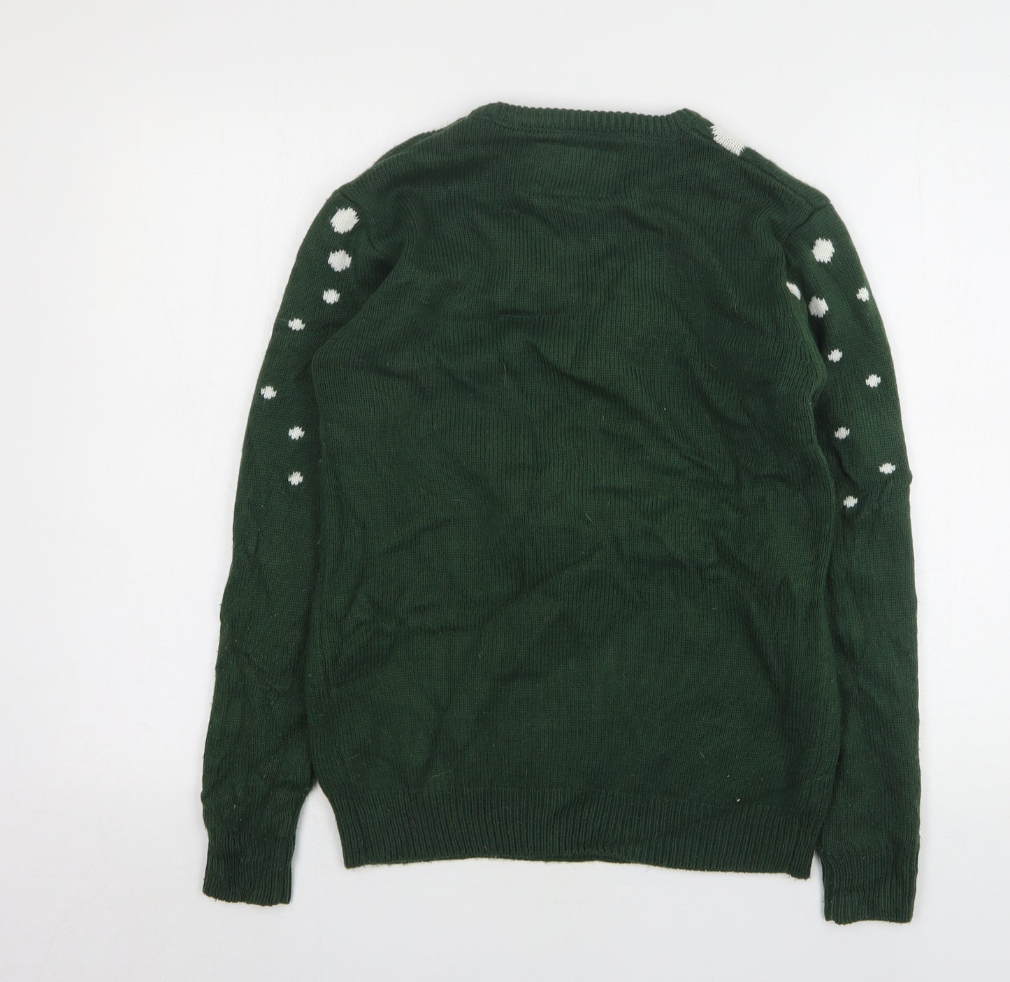 Cedar Wood State Mens Green Round Neck Polka Dot Polyester Pullover Jumper Size S - Christmas