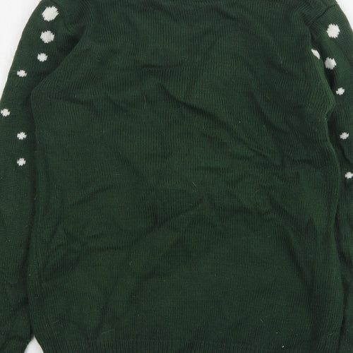 Cedar Wood State Mens Green Round Neck Polka Dot Polyester Pullover Jumper Size S - Christmas