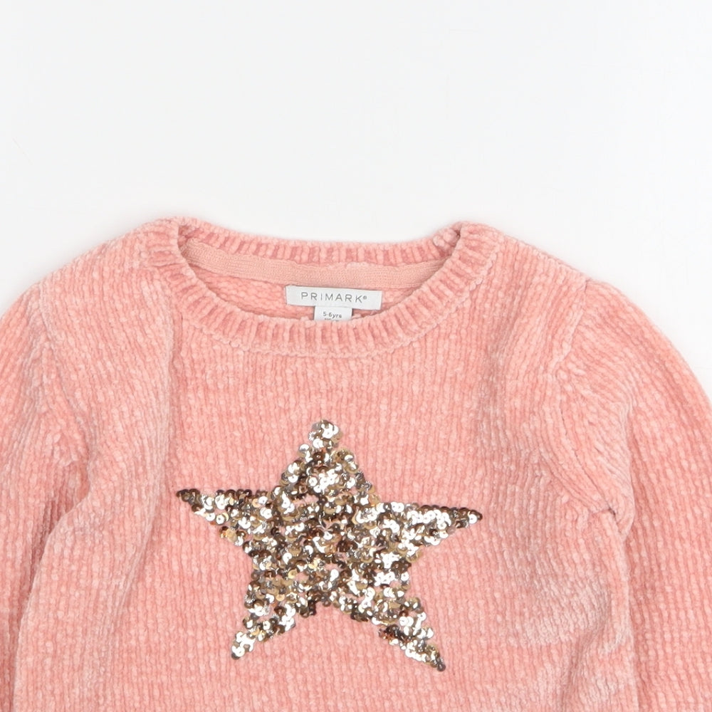 Princess Girls Pink Round Neck Polyester Pullover Jumper Size 5-6 Years