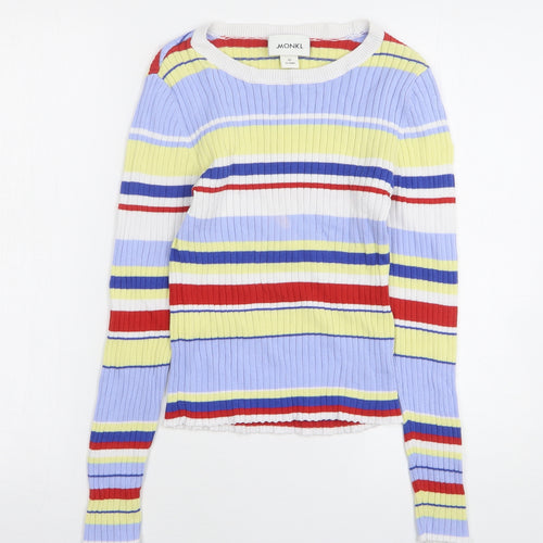 Monkl Womens Multicoloured Round Neck Striped Cotton Pullover Jumper Size XS