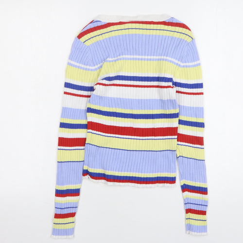 Monkl Womens Multicoloured Round Neck Striped Cotton Pullover Jumper Size XS