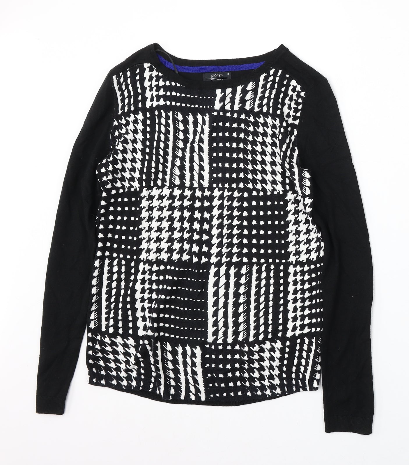Papaya Womens Black Round Neck Houndstooth Viscose Pullover Jumper Size 8