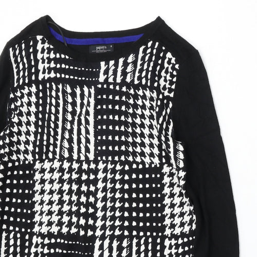 Papaya Womens Black Round Neck Houndstooth Viscose Pullover Jumper Size 8
