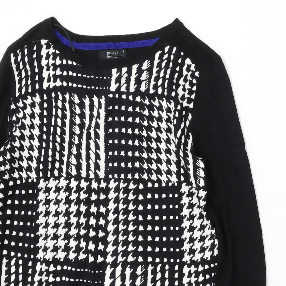 Papaya Womens Black Round Neck Houndstooth Viscose Pullover Jumper Size 8