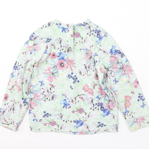 NEXT Girls Green Round Neck Floral Cotton Pullover Jumper Size 5-6 Years
