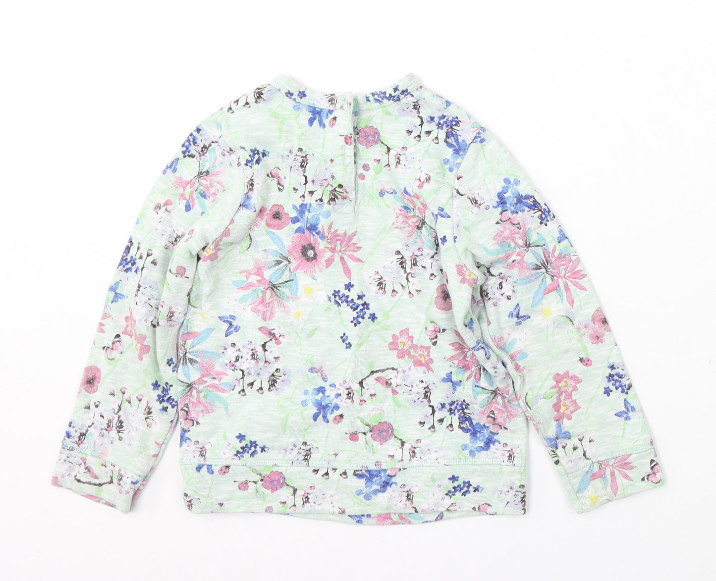 NEXT Girls Green Round Neck Floral Cotton Pullover Jumper Size 5-6 Years
