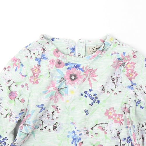 NEXT Girls Green Round Neck Floral Cotton Pullover Jumper Size 5-6 Years