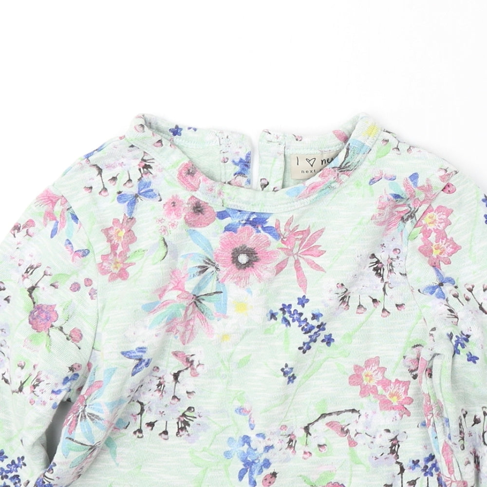 NEXT Girls Green Round Neck Floral Cotton Pullover Jumper Size 5-6 Years