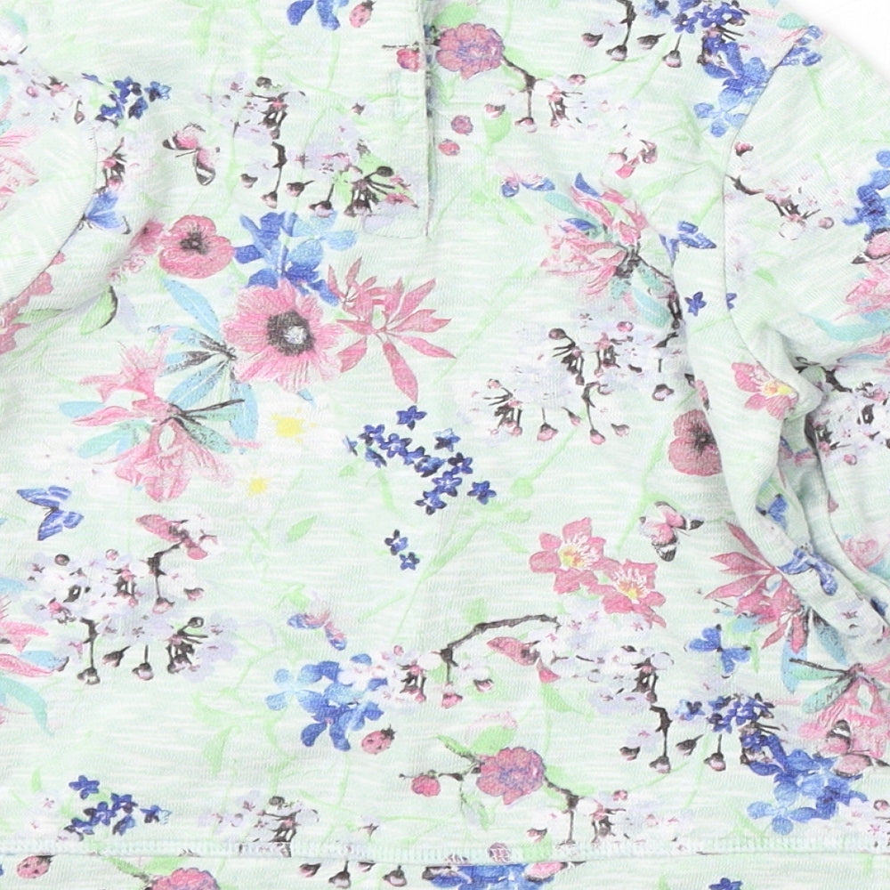 NEXT Girls Green Round Neck Floral Cotton Pullover Jumper Size 5-6 Years