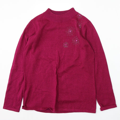 Bonmarché Womens Pink Mock Neck Acrylic Pullover Jumper Size S