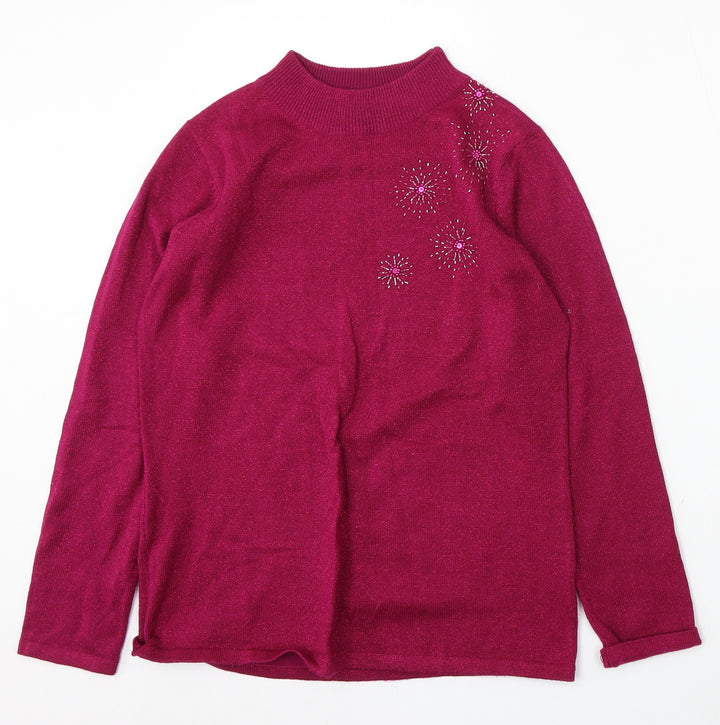Bonmarché Womens Pink Mock Neck Acrylic Pullover Jumper Size S