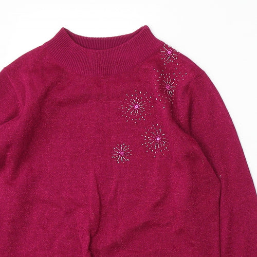 Bonmarché Womens Pink Mock Neck Acrylic Pullover Jumper Size S