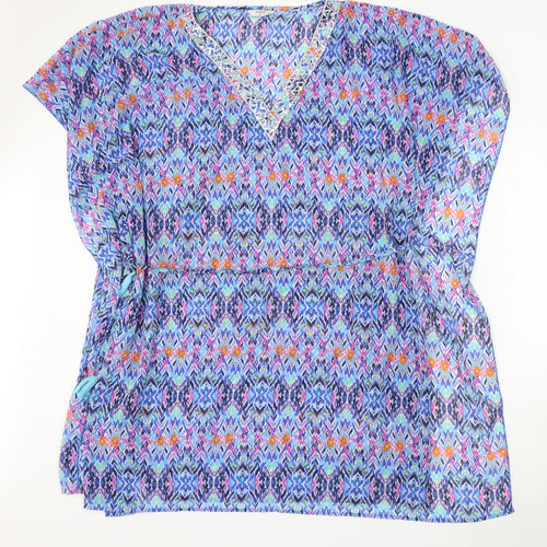 Papaya Womens Blue V-Neck Geometric Polyester Wrap Jumper Size XL